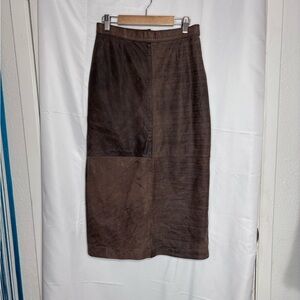 Vintage Genuine Leather Brown Patchwork Pencil Skirt- modern sz 2/4